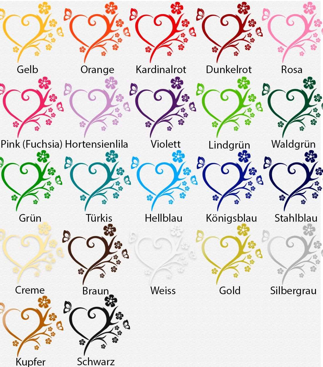 Wandtattoo – Herz mit Hibiskus Blüten & Schmetterling | Love & Liebe als romantische Wanddekoration - Sunnywall - Individualität trifft Design