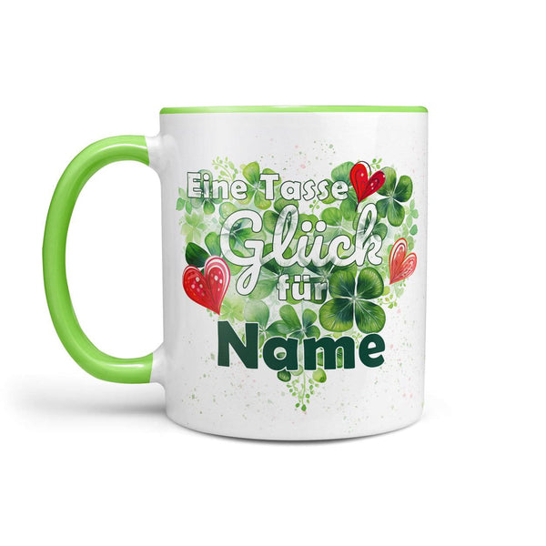 Tasse - Klee Herz - Eine Tasse Glück für - Wunschname  - Kaffeetasse - Sunnywall - Individualität trifft Design