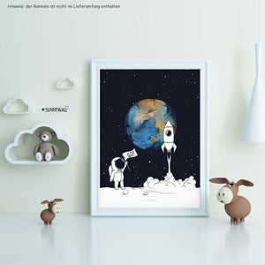 3er Set Astronaut Raumschiff Weltraum Poster Kinderzimmer - A4 Bilder Babyzimmer Kinderposter Sunnywall