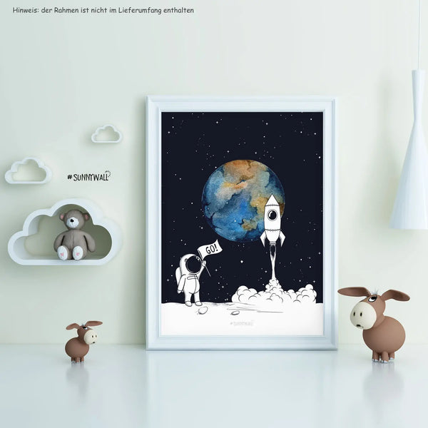 3er Set Astronaut Raumschiff Weltraum Poster Kinderzimmer - A4 Bilder Babyzimmer Kinderposter Sunnywall