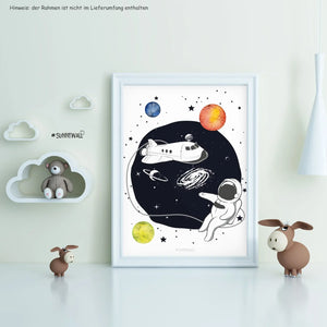 3er Set Astronaut Raumschiff Weltraum Poster Kinderzimmer - A4 Bilder Babyzimmer Kinderposter Sunnywall