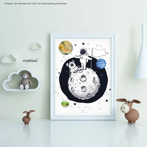 3er Set Astronaut Raumschiff Weltraum Poster Kinderzimmer - A4 Bilder Babyzimmer Kinderposter Sunnywall