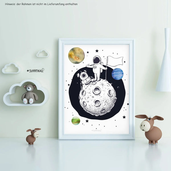 3er Set Astronaut Raumschiff Weltraum Poster Kinderzimmer - A4 Bilder Babyzimmer Kinderposter Sunnywall