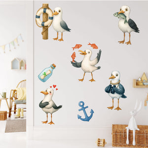Wandtattoo Maritim – Buntes Möwen Wandsticker Set mit Anker, Rettungsring & Flaschenpost für Kinderzimmer & maritime Wohnräume