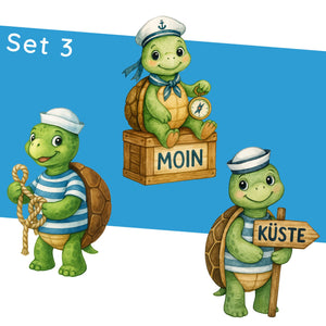 Wandtattoo Maritim Schildkröte – Wandsticker Set mit Kompass, Tau & Küste-Schild für Kinderzimmer & maritime Deko