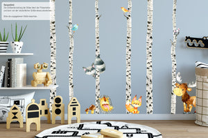 Wandtattoo Birkenhain mit niedlichen Waldtieren | XXL Wandaufkleber für eine zauberhafte Waldstimmung im Kinderzimmer - Sunnywall - Individualität trifft Design