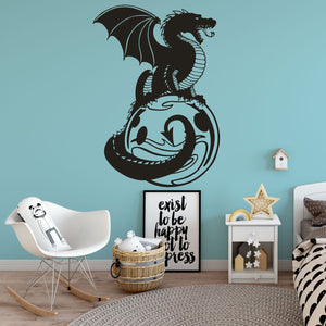 Wandtattoo Drache – Mystischer Wandaufkleber mit Dragon auf Planet oder in Glaskugel - Sunnywall - Individualität trifft Design