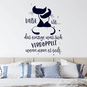 Wandtattoo Katzenpaar mit Spruch - Liebe ist das einzige was sich verdoppelt, wenn man es teilt | Wandspruch Wohnzimmer und Schlafzimmer - Sunnywall - Individualität trifft Design