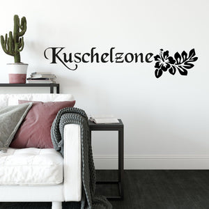 Wandtattoo Kuschelzone – Romantischer Schriftzug mit Hibiskus für gemütliche Wohlfühlmomente - Sunnywall - Individualität trifft Design