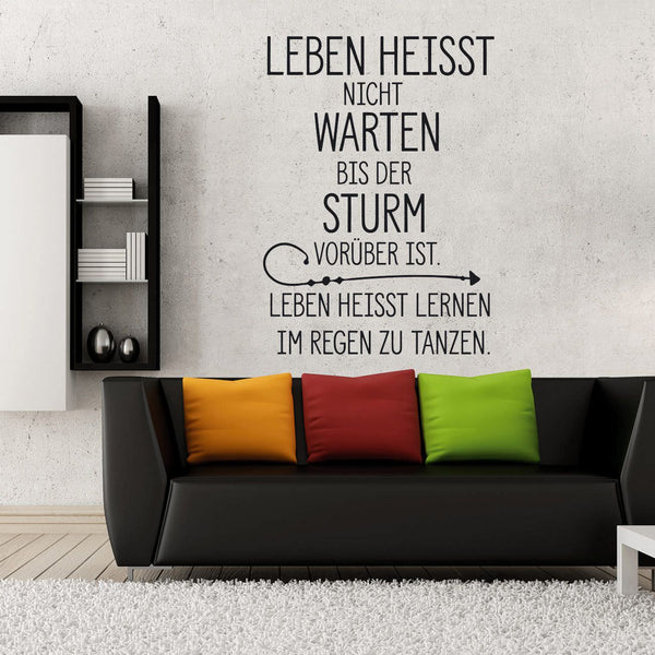 Wandtattoo Spruch - Leben heisst nicht warten Sturm im Regen tanzen | Inspirierender Wandaufkleber Wandspruch - Sunnywall - Individualität trifft Design
