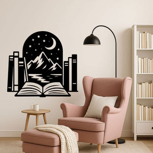 Wandtattoo Buch Portal – Bookish Deko mit Mond und Sternen