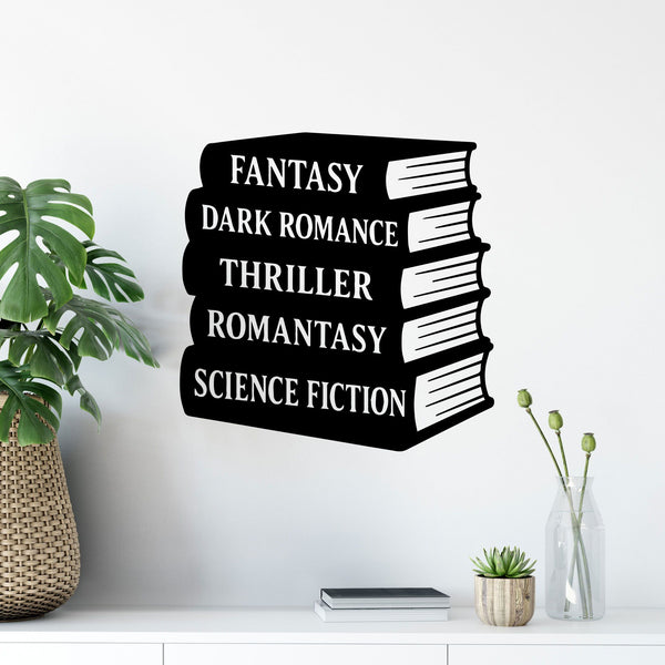 Wandtattoo Bücher Genres – Fantasy Dark Romance Thriller Romantasy Sci-Fi