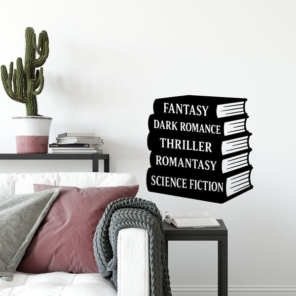 Wandtattoo Bücher Genres – Fantasy Dark Romance Thriller Romantasy Sci-Fi