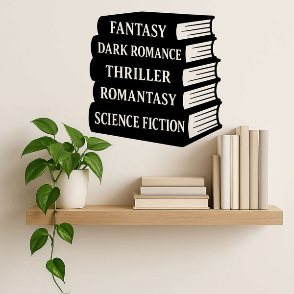 Wandtattoo Bücher Genres – Fantasy Dark Romance Thriller Romantasy Sci-Fi