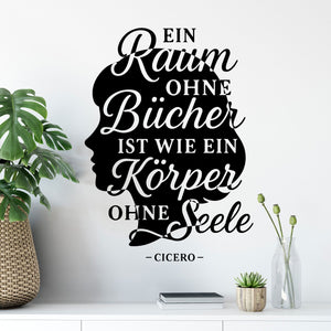 Wandtattoo Spruch Bücher – Cicero Zitat mit Kopf-Silhouette
