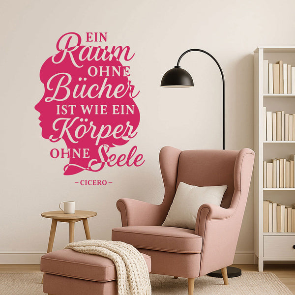 Wandtattoo Spruch Bücher – Cicero Zitat mit Kopf-Silhouette