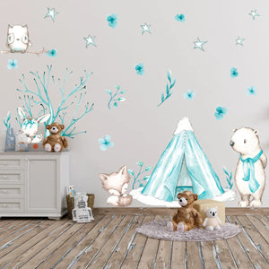 Arktis Winter Tiere XXL Set | Kinderzimmer Aufkleber bunt Wanddeko Sunnywall