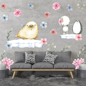 Arktis Winter Tiere auf Eisschollen XXL Set | Kinderzimmer Aufkleber bunt Wanddeko Sunnywall