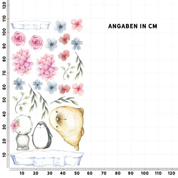 Arktis Winter Tiere auf Eisschollen XXL Set | Kinderzimmer Aufkleber bunt Wanddeko Sunnywall