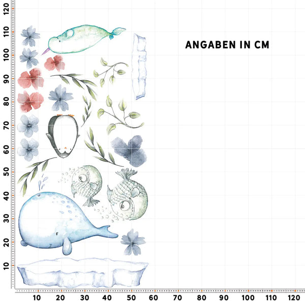 Arktische Meereswelt Wale, Fische und Pinguin XXL Set | Kinderzimmer Aufkleber bunt Wanddeko Sunnywall