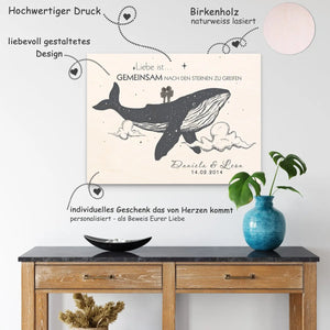 Astronaut Wal Holzbild für Paare, Hochzeit, Liebesgeschenk mit Wunschnamen und Datum Sunnywall