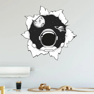 Astronaut Wanddurchbruch - Weltraum Wandtattoo Kollektion - Wandaufkleber Sunnywall