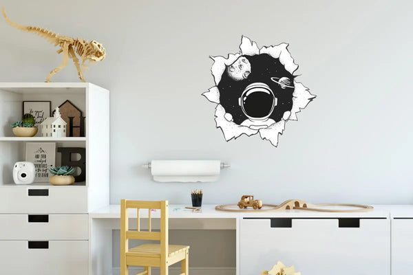 Astronaut Wanddurchbruch - Weltraum Wandtattoo Kollektion - Wandaufkleber Sunnywall