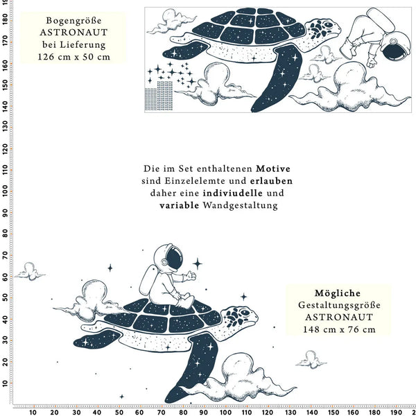 Astronaut auf einer Schildkröte - Weltraum Wandtattoo Kollektion - Wandaufkleber Sunnywall