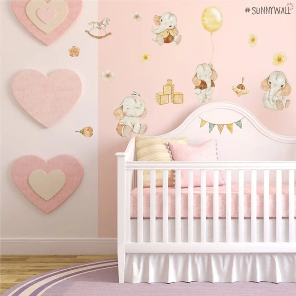 Baby Elefanten - Wandtattoo Kinderzimmer Baby Wandaufkleber - 3 x A4 Set Sunnywall