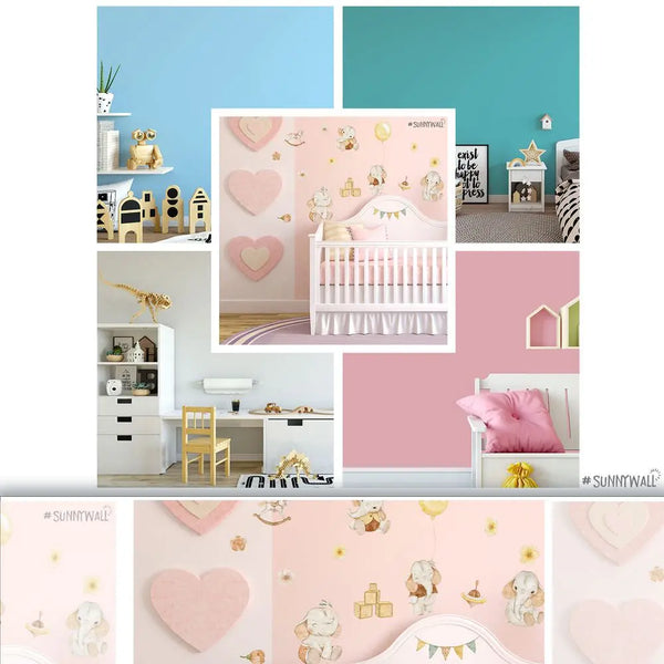 Baby Elefanten - Wandtattoo Kinderzimmer Baby Wandaufkleber - 3 x A4 Set Sunnywall