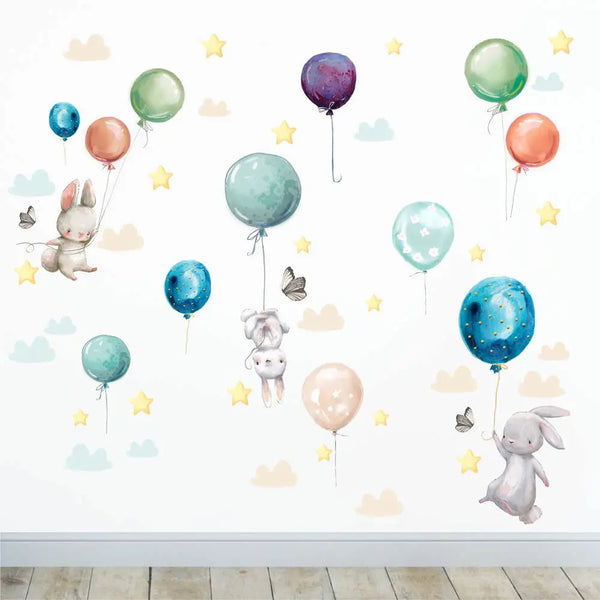 Ballon Hasen - Wandtattoo Kinderzimmer Baby Wandaufkleber - 3 x A4 Set Sunnywall