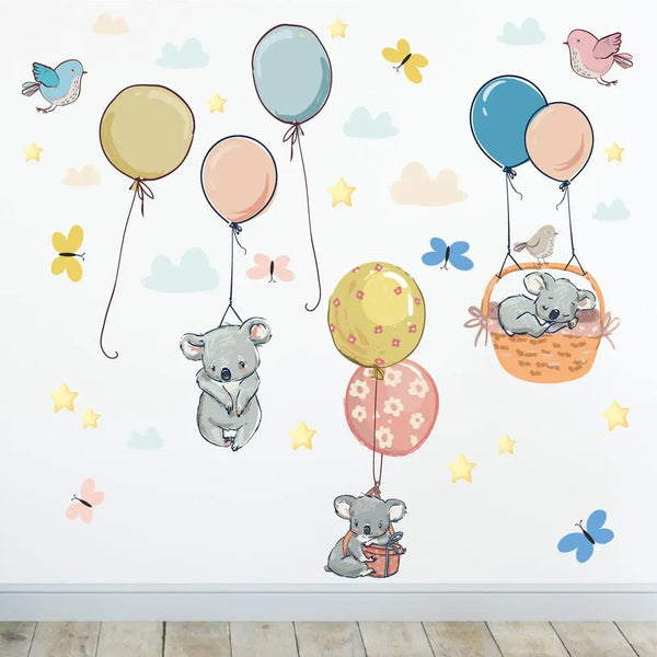 Ballon Koala - Wandtattoo Kinderzimmer Baby Wandaufkleber - 3 x A4 Set Sunnywall