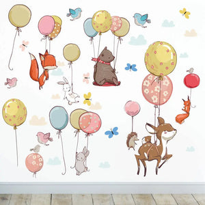Ballon Waldtiere - Wandtattoo Kinderzimmer Baby Wandaufkleber - 6 x A4 Set Sunnywall