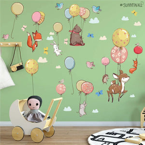 Ballon Waldtiere - Wandtattoo Kinderzimmer Baby Wandaufkleber - 6 x A4 Set Sunnywall