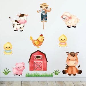Bauernhof Tiere - Wandtattoo Kinderzimmer Baby Wandaufkleber - 6 x A4 Set Sunnywall
