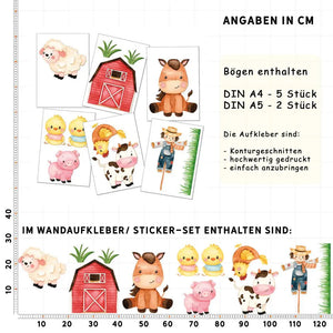 Bauernhof Tiere - Wandtattoo Kinderzimmer Baby Wandaufkleber - 6 x A4 Set Sunnywall