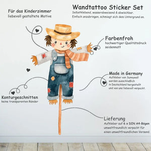 Bauernhof Tiere - Wandtattoo Kinderzimmer Baby Wandaufkleber - 6 x A4 Set Sunnywall