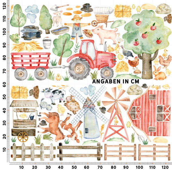 Bauernhof Wandtattoo XXL Set | Kinderzimmer Aufkleber bunt Wanddeko Sunnywall