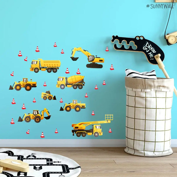 Baufahrzeuge - Wandtattoo Kinderzimmer Baby Wandaufkleber Sunnywall