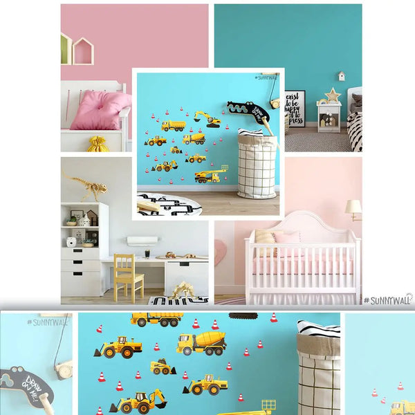 Baufahrzeuge - Wandtattoo Kinderzimmer Baby Wandaufkleber Sunnywall