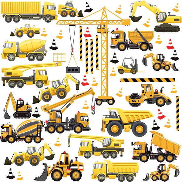 Baufahrzeuge Wandtattoo XXL Set | Kinderzimmer Aufkleber bunt Wanddeko Sunnywall