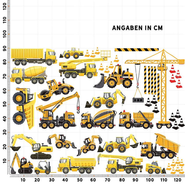 Baufahrzeuge Wandtattoo XXL Set | Kinderzimmer Aufkleber bunt Wanddeko Sunnywall