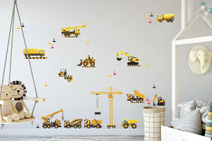 Baufahrzeuge Wandtattoo XXL Set | Kinderzimmer Aufkleber bunt Wanddeko Sunnywall