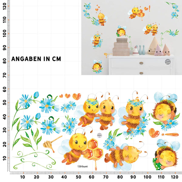 Bienen und Blumen XXL Set | Kinderzimmer Aufkleber bunt Wanddeko Sunnywall