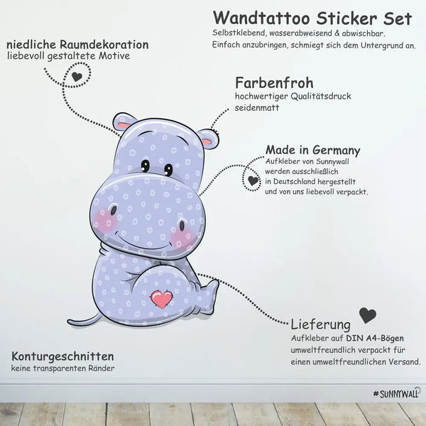 Cartoon Animals Set 1  - Hase, Katze,Schaf & Co. -  Wandtattoo Kinderzimmer Baby Wandaufkleber Sunnywall
