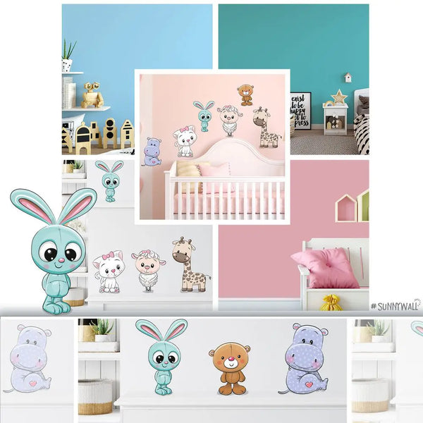 Cartoon Animals Set 1  - Hase, Katze,Schaf & Co. -  Wandtattoo Kinderzimmer Baby Wandaufkleber Sunnywall