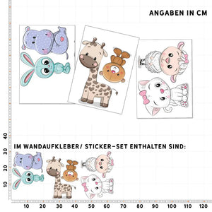 Cartoon Animals Set 1  - Hase, Katze,Schaf & Co. -  Wandtattoo Kinderzimmer Baby Wandaufkleber Sunnywall