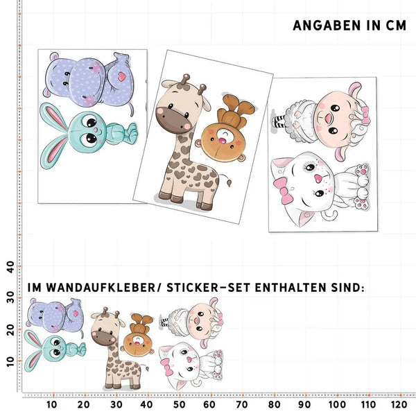 Cartoon Animals Set 1  - Hase, Katze,Schaf & Co. -  Wandtattoo Kinderzimmer Baby Wandaufkleber Sunnywall