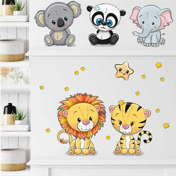 Cartoon Animals Set 2  - Koala, Panda, Tiger & Co.  Wandtattoo Kinderzimmer Baby Wandaufkleber Sunnywall