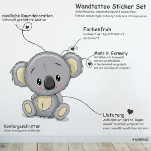 Cartoon Animals Set 2  - Koala, Panda, Tiger & Co.  Wandtattoo Kinderzimmer Baby Wandaufkleber Sunnywall